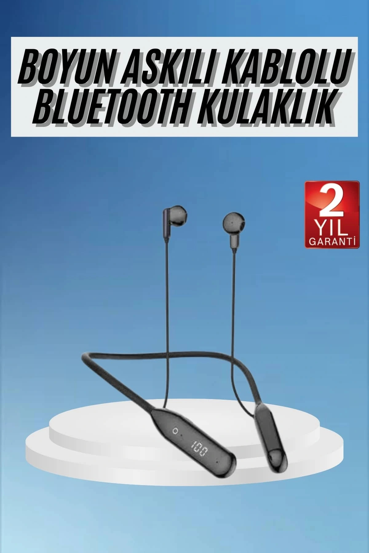 100 Saat Kablolu Boyun Askılı Dijital Göstergeli Bluetooth Kulakl