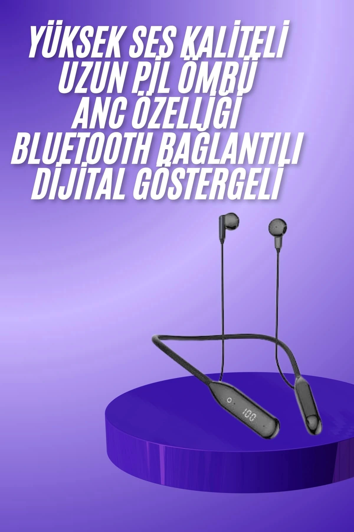 100 Saat Kablolu Boyun Askılı Dijital Göstergeli Bluetooth Kulakl