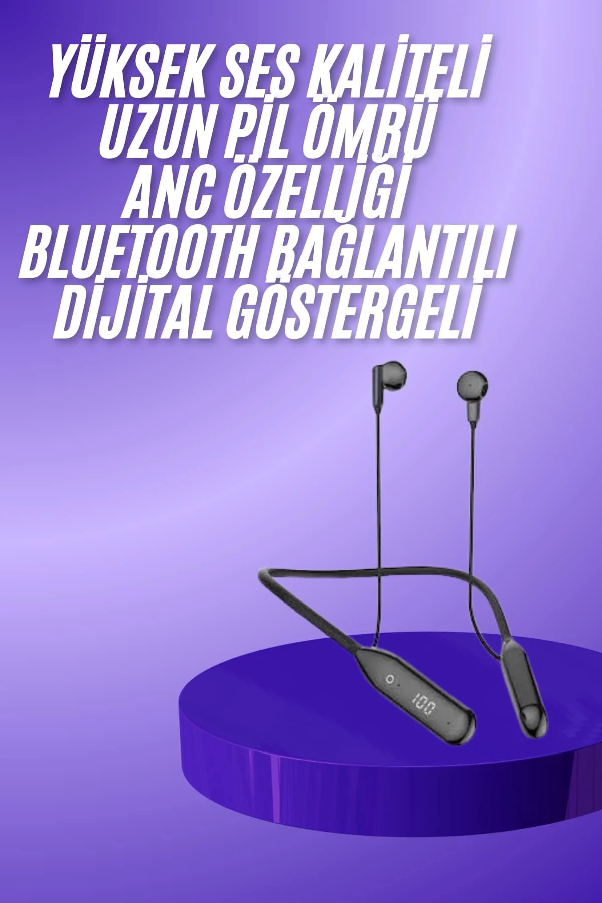 100 Saat Kablolu Boyun Askılı Dijital Göstergeli Bluetooth Kulaklığı