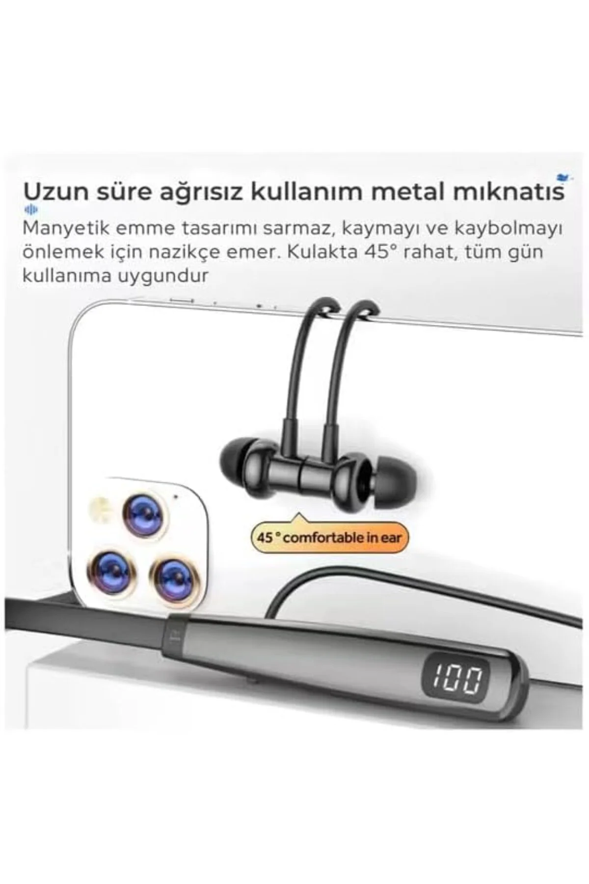 100 Saat Şarjlı Boyuna Takılan Kablosuz Bluetooth Sporcu Kulaklık