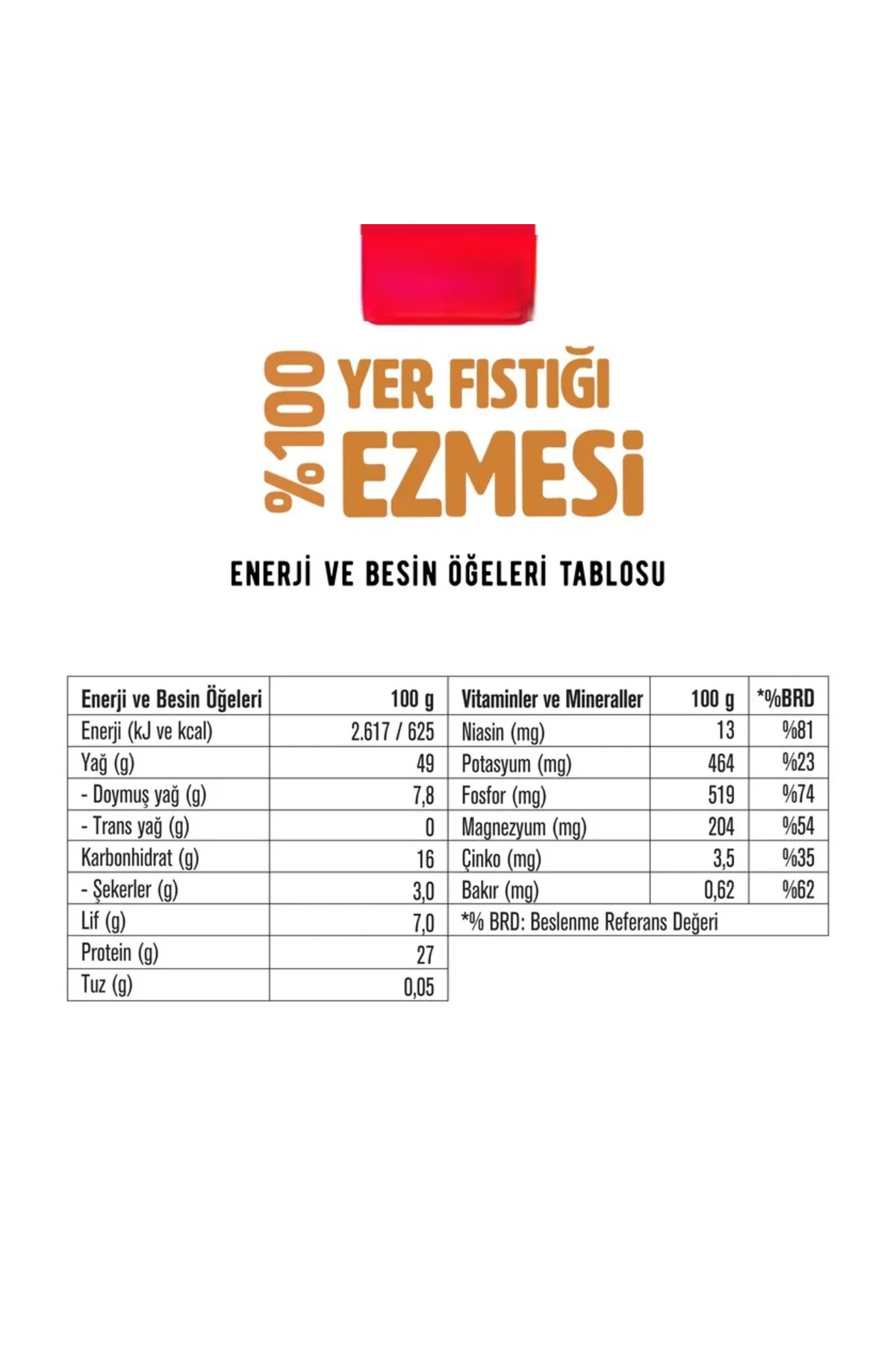 %100 Yer Fıstığı Ezmesi 315 Gr
