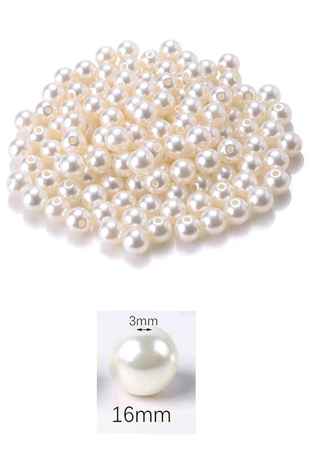 1.000 gram (1 kg.) 16mm Krem Renk Plastik İnci Boncuk Çanta ve Ta