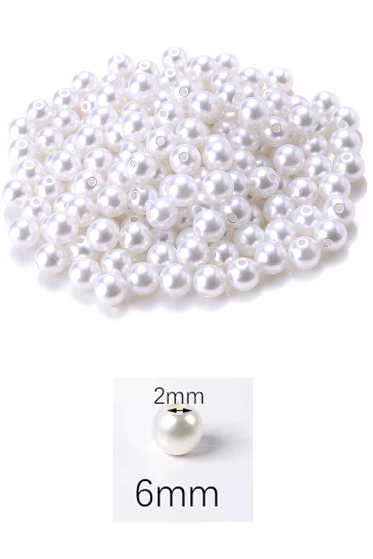 1.000 gram (1 kg.) 6mm Beyaz Renk Plastik İnci Boncuk Çanta ve Ta