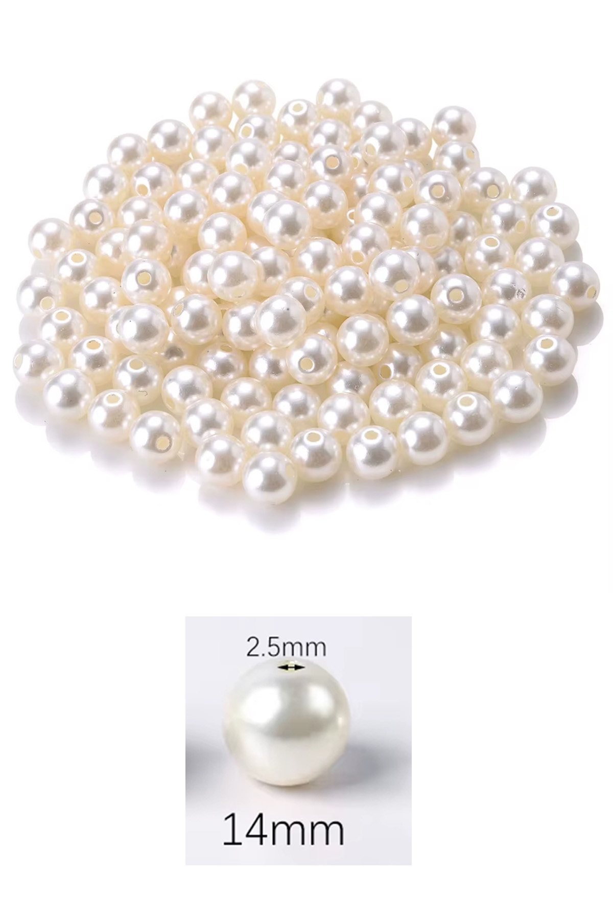 1.000 gram (1 kg.) 14mm Krem Renk Plastik İnci Boncuk Çanta ve Ta