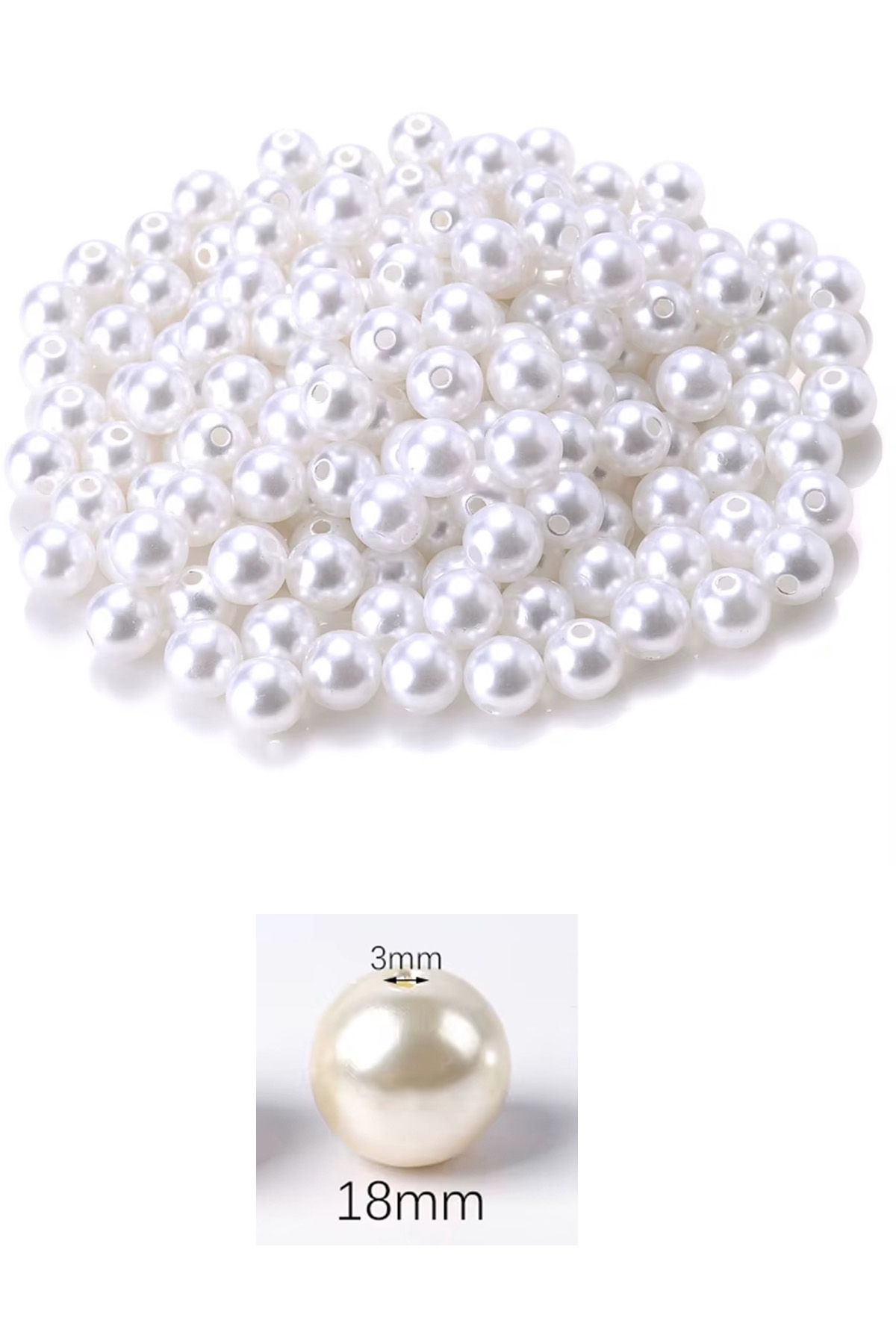 1.000 gram (1 kg.) 18mm Beyaz Renk Plastik İnci Boncuk Çanta ve T