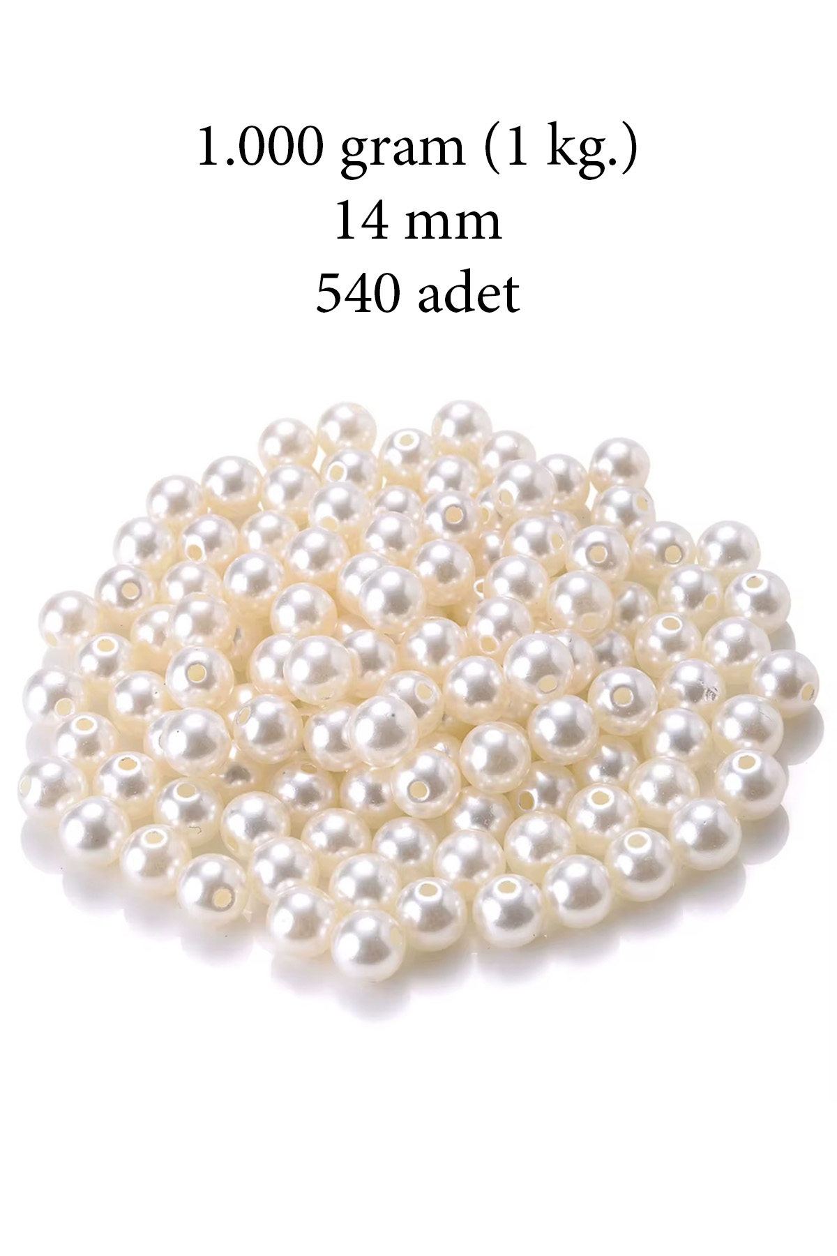 1.000 gram (1 kg.) 14mm Krem Renk Plastik İnci Boncuk Çanta ve Ta