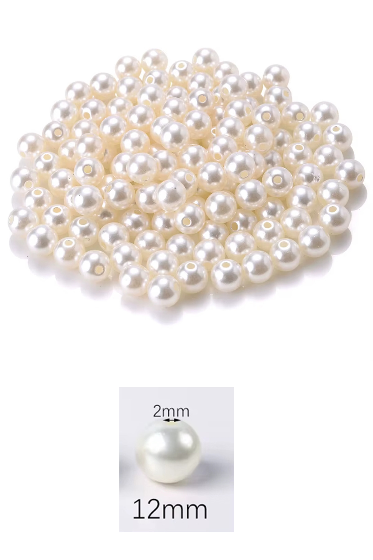 1.000 gram (1 kg.) 12mm Krem Renk Plastik İnci Boncuk Çanta ve Ta