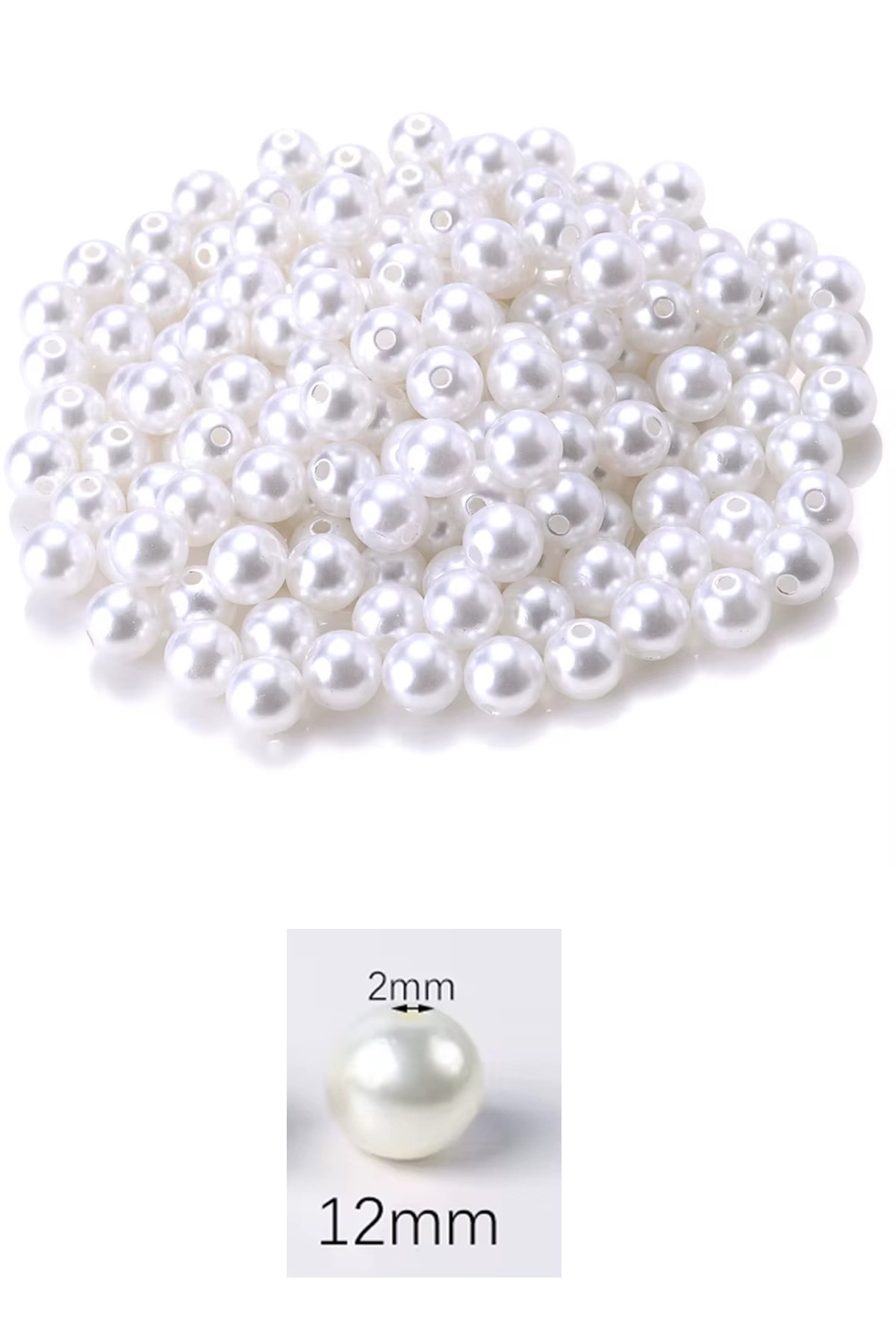 1.000 gram (1 kg.) 12mm Beyaz Renk Plastik İnci Boncuk Çanta ve T