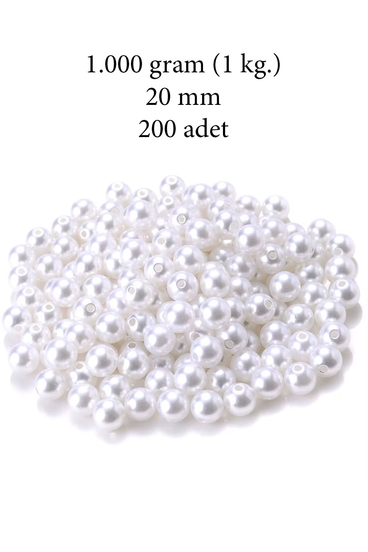 1.000 gram (1 kg.) 20mm Beyaz Renk Plastik İnci Boncuk Çanta ve T