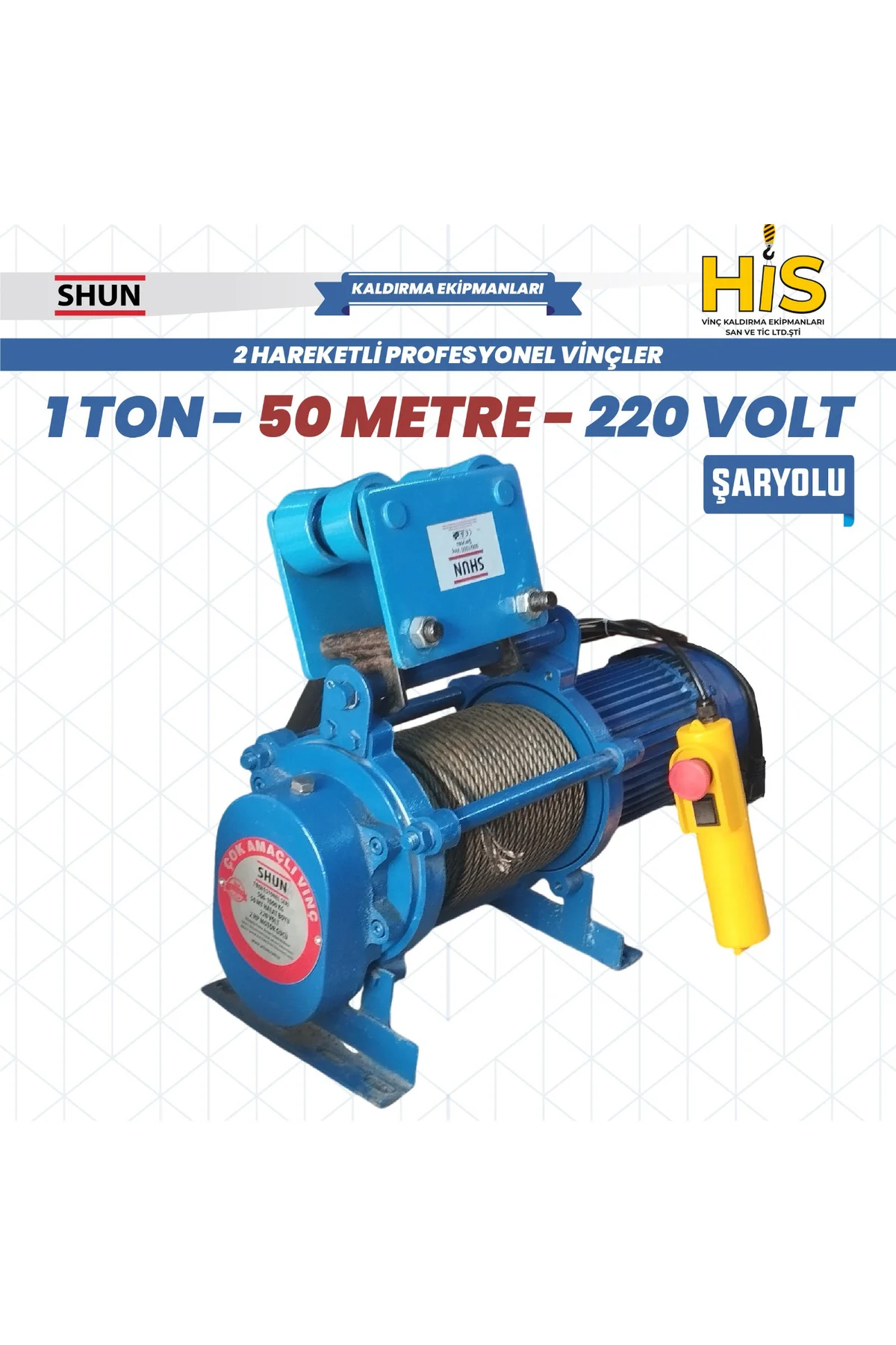 1000 kg Profesyonel Vinç 220 Volt 50 Metre
