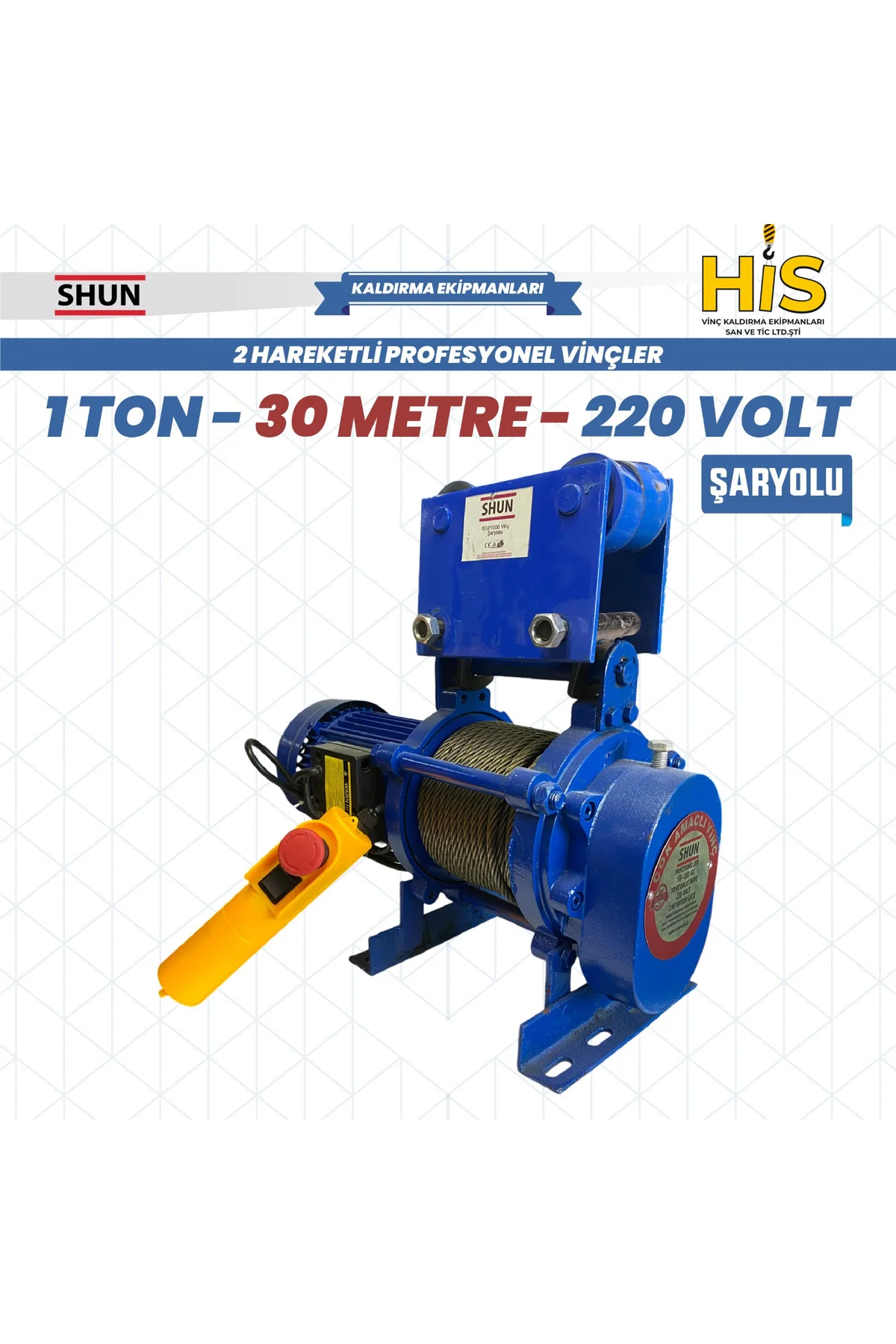 1000 Kg Profesyonel Vinç 220 Volt 30 Metre