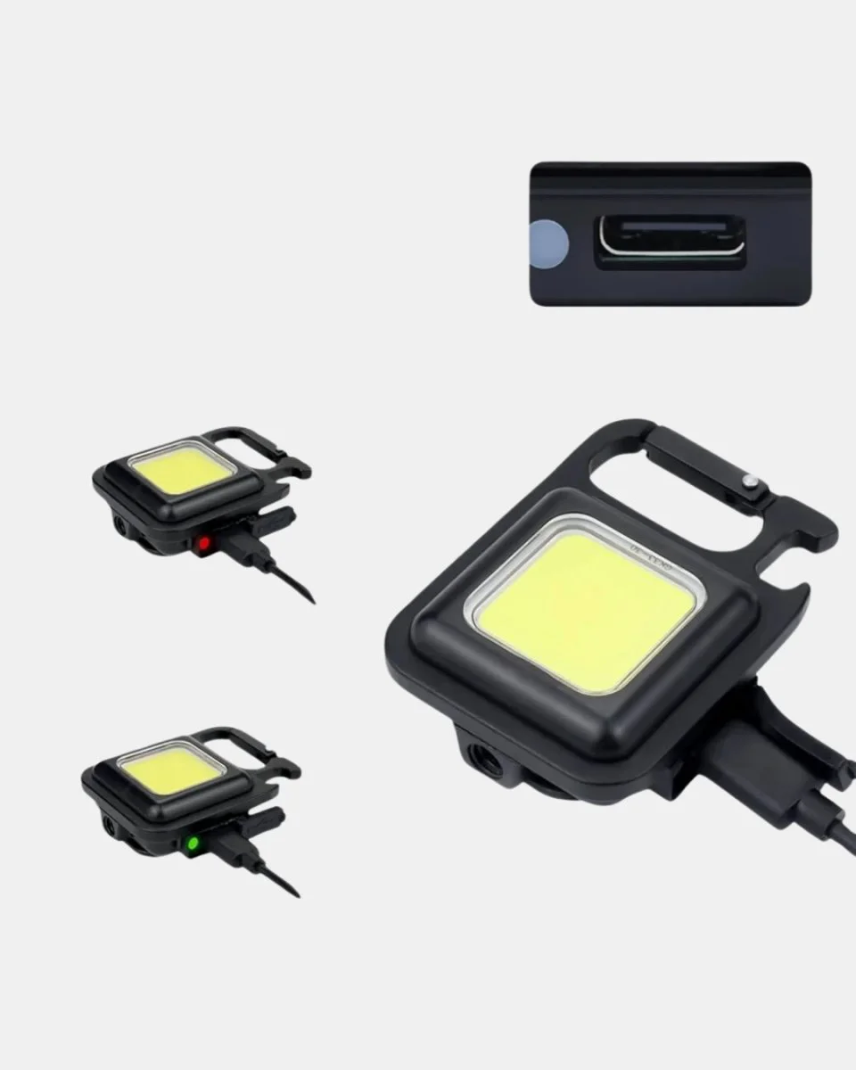 1000 Lümeli Şarjlı COB LED Anahtarlık Feneri – 4 Modlu Manyetik ve Katlanabilir Standlı