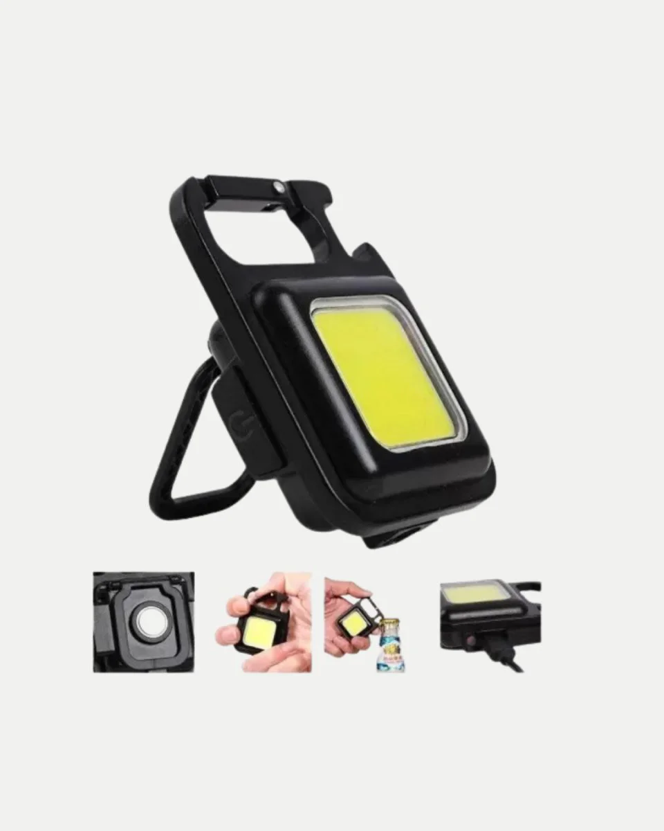 1000 Lümeli Şarjlı COB LED Anahtarlık Feneri – 4 Modlu Manyetik ve Katlanabilir Standlı