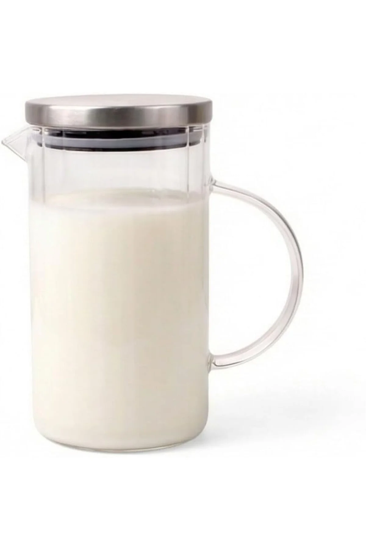1000 ML Metal Kapaklı Borosilikat Cam Yağlık ve Sürahi - Isıya Dayanıklı Çizgili (