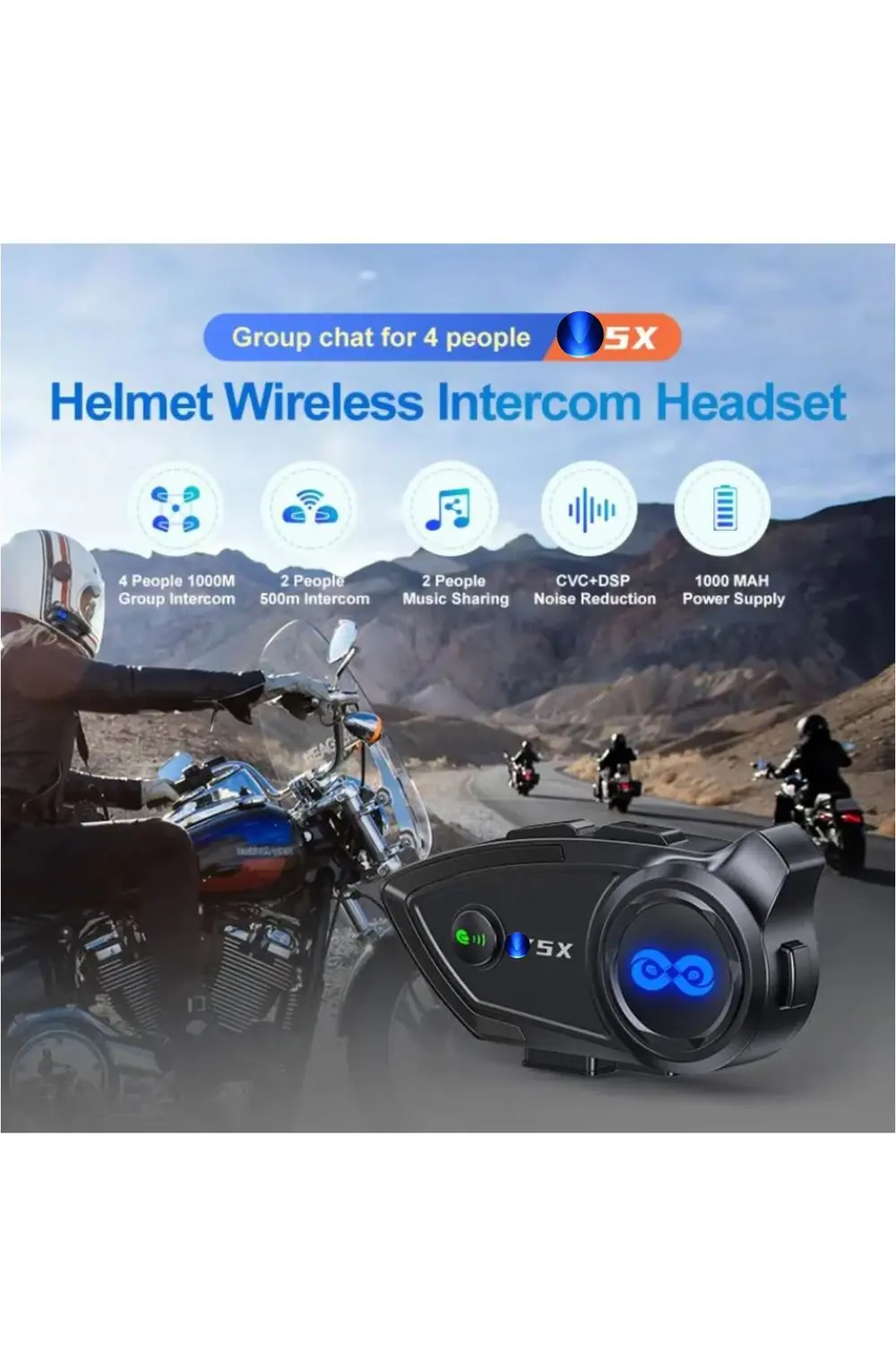 1000 Mt Intrcom Kask Kulaklık Su Geçirmez 4 Eşleşmeli 1000 Mt Gru