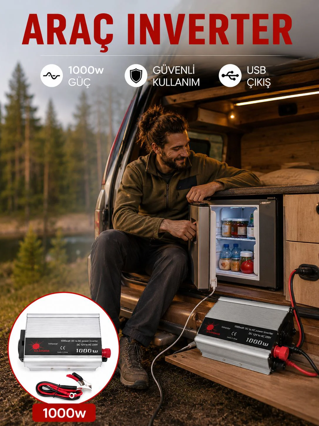 1000 Watt Oto İnvertör Elektrik Dönüştürücü Ev Tipi Priz 1000 Watt Oto İnvertör Elektrik Dönüştürücü Ev Tipi Priz