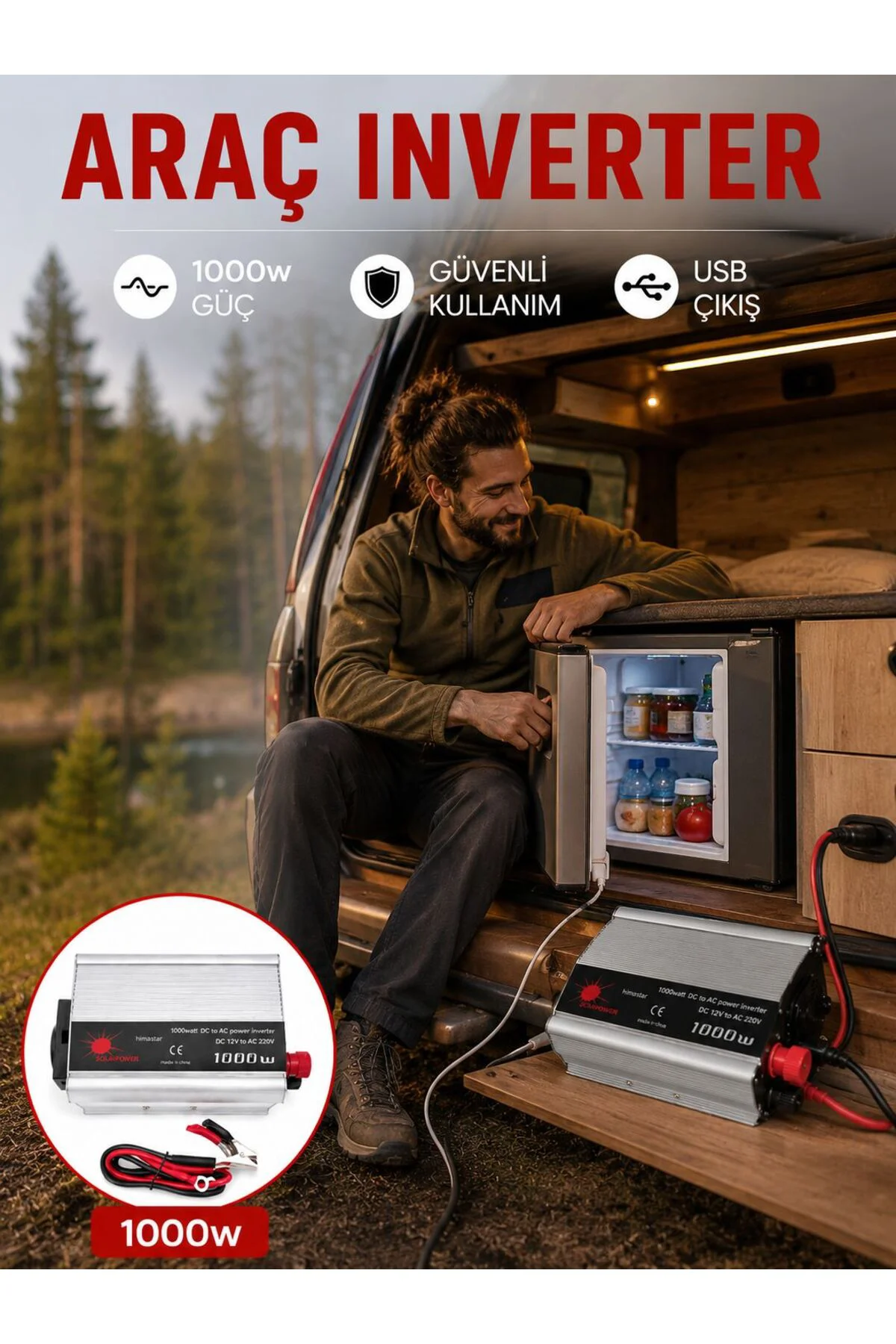 1000 Watt Oto İnvertör Elektrik Dönüştürücü Ev Tipi Priz
