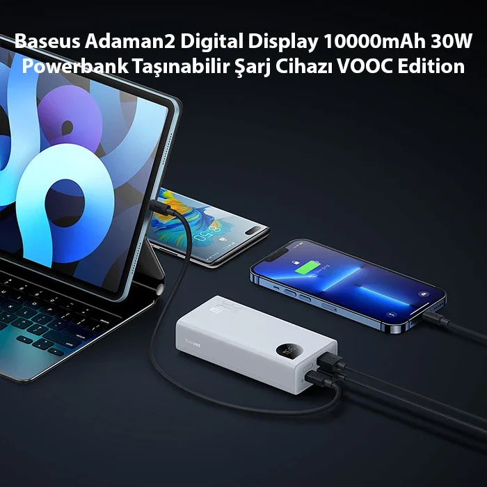 10.000 mAh 30W Hızlı Şarj Powerbank – 3 Çıkışlı Dijital Ekranlı