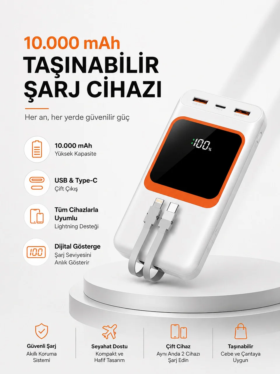 10.000 Mah Bataryalı, Dijital Göstergeli Taşınabilir Powerbank - Lisinya Diğer