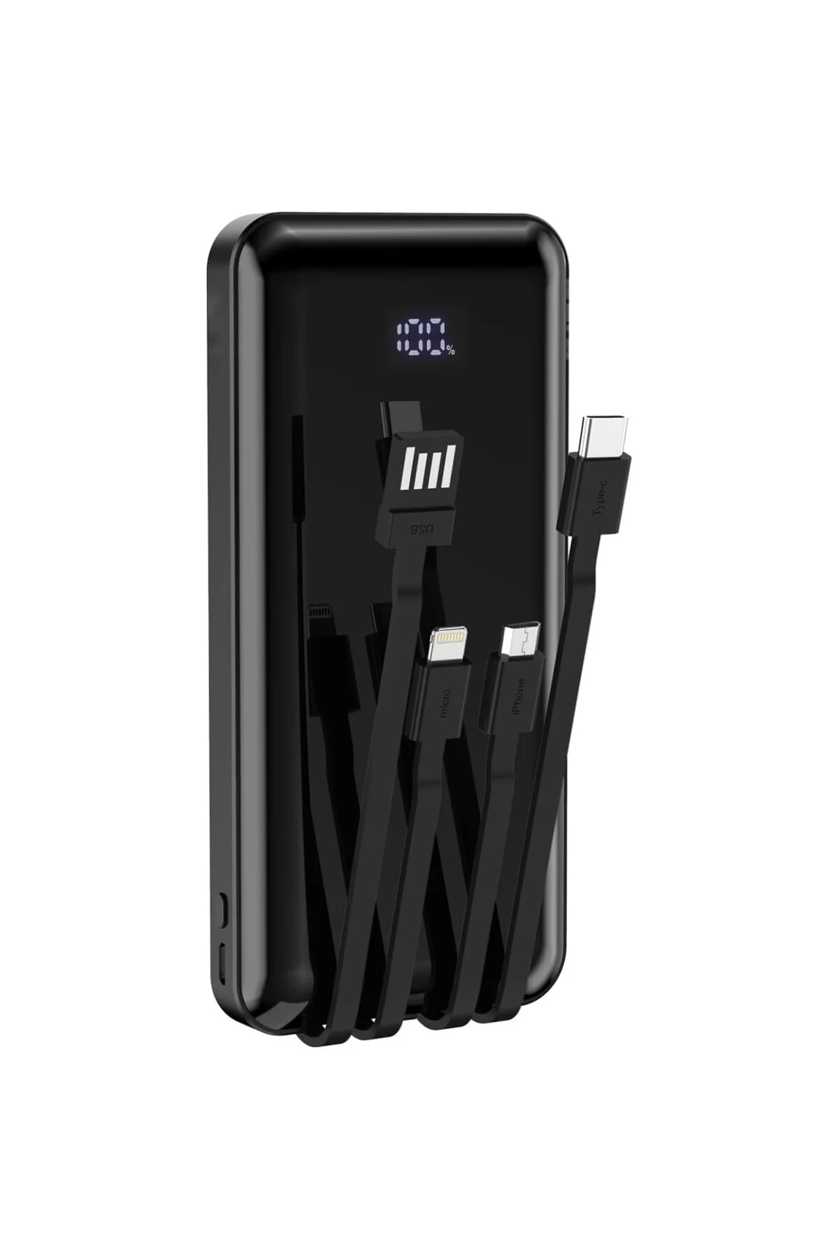 10000 mAh Dijital Göstergeli Dahili Kablolu Powerbank 10000 mAh P