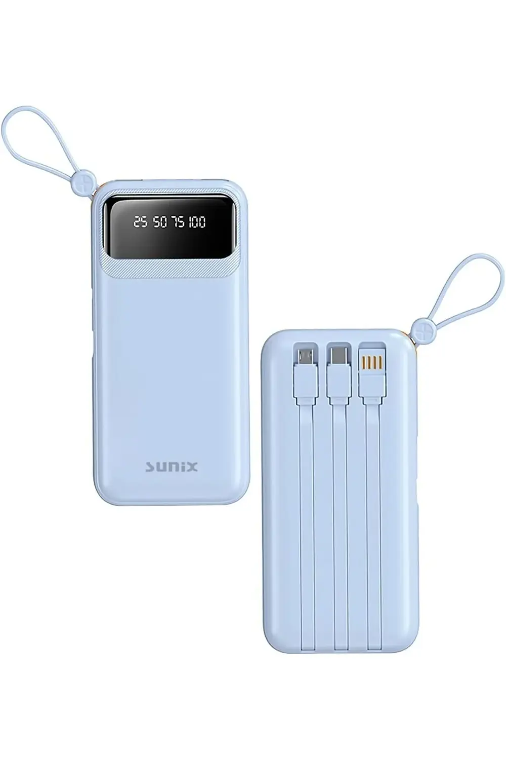 10.000 Mah Dijital Göstergeli Kendinden Kablolu Powerbank Mavi PB