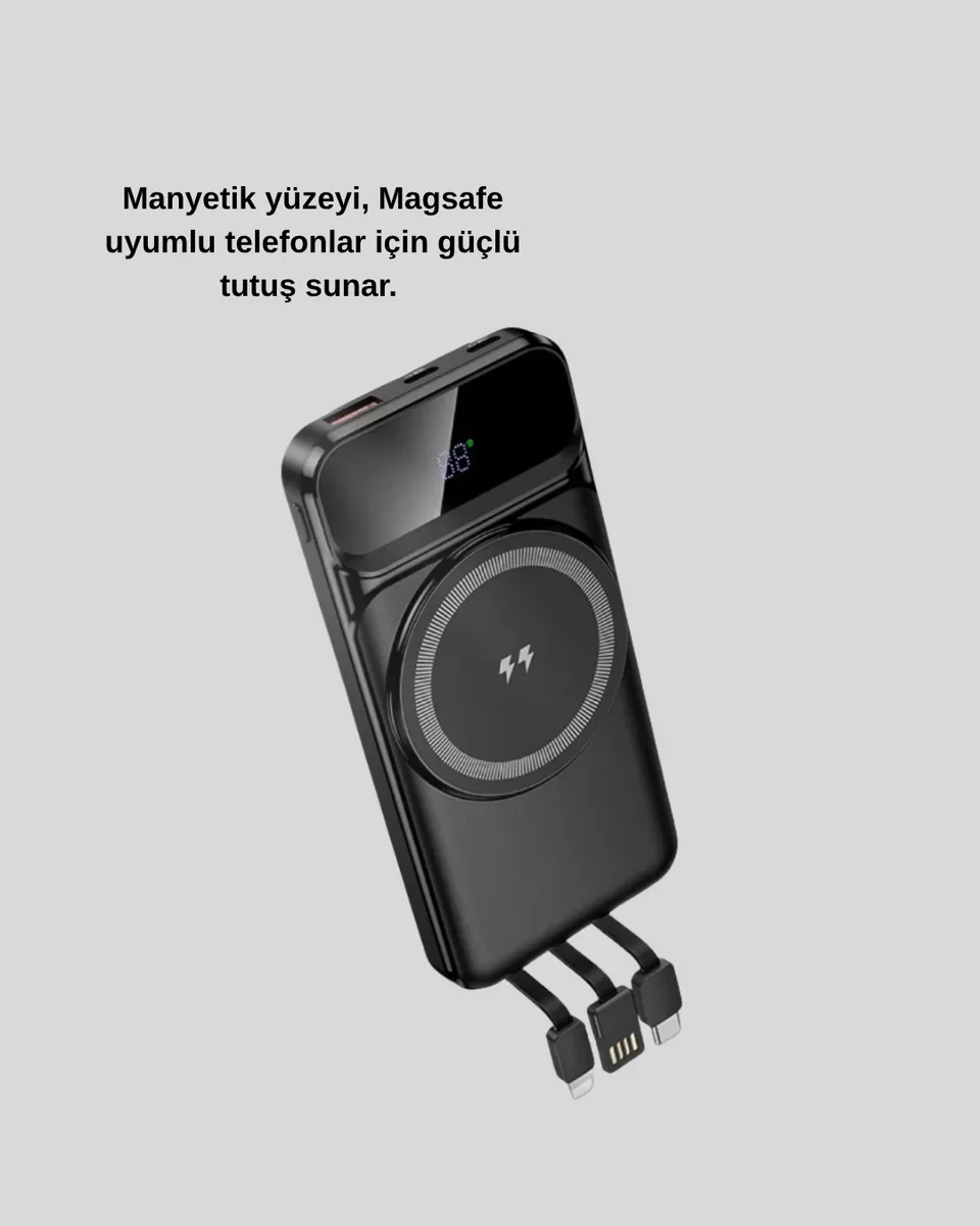 10000 mAh Hızlı Şarjlı Kablosuz Powerbank – Taşınabilir LED Göstergeli