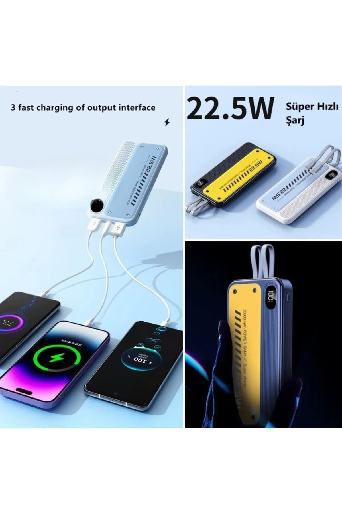 10000 mAh Hızlı Şarj Özellikli Aynı Anda 4 Cihazı Şarj Edebilen P