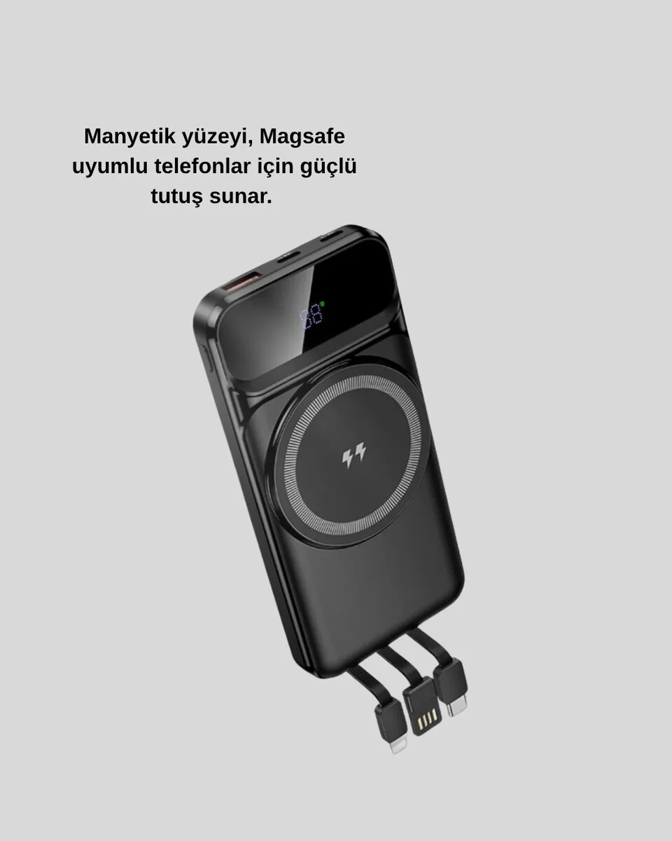 10000 mAh Kablosuz Hızlı Şarj Destekli Powerbank – 15W PD20W Type-C Girişli