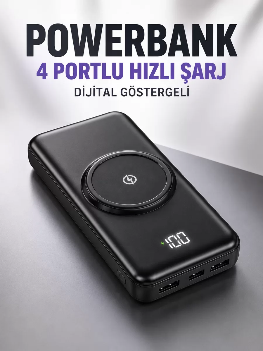 10.000 Mah Powerbank 4 Portlu Hızlı Şarj Dijital Göstergeli
