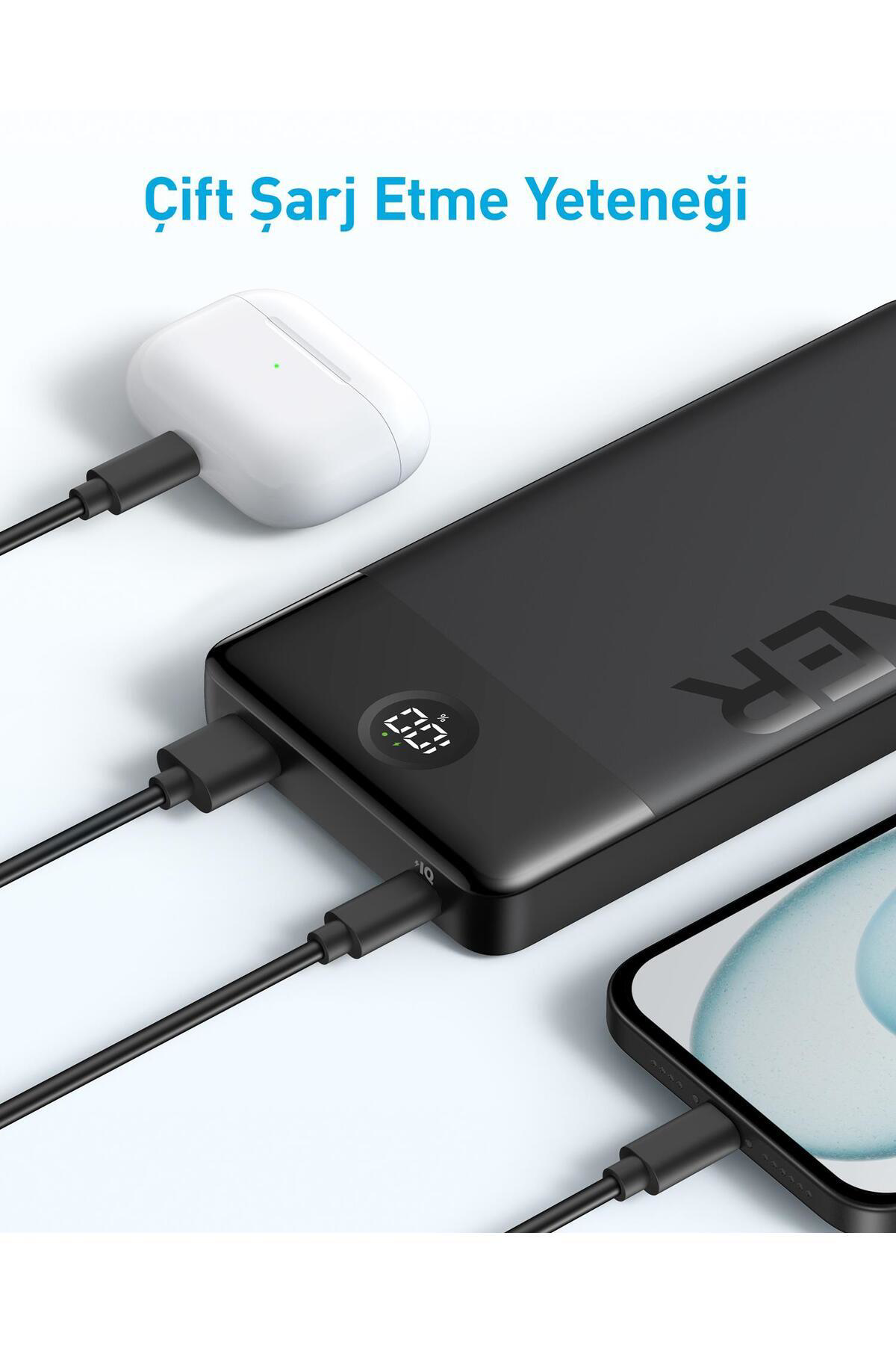 Anker 10000 Mah Powerbank 12W - 2 Port Dijital Ekranli - Taşinabilir Şa