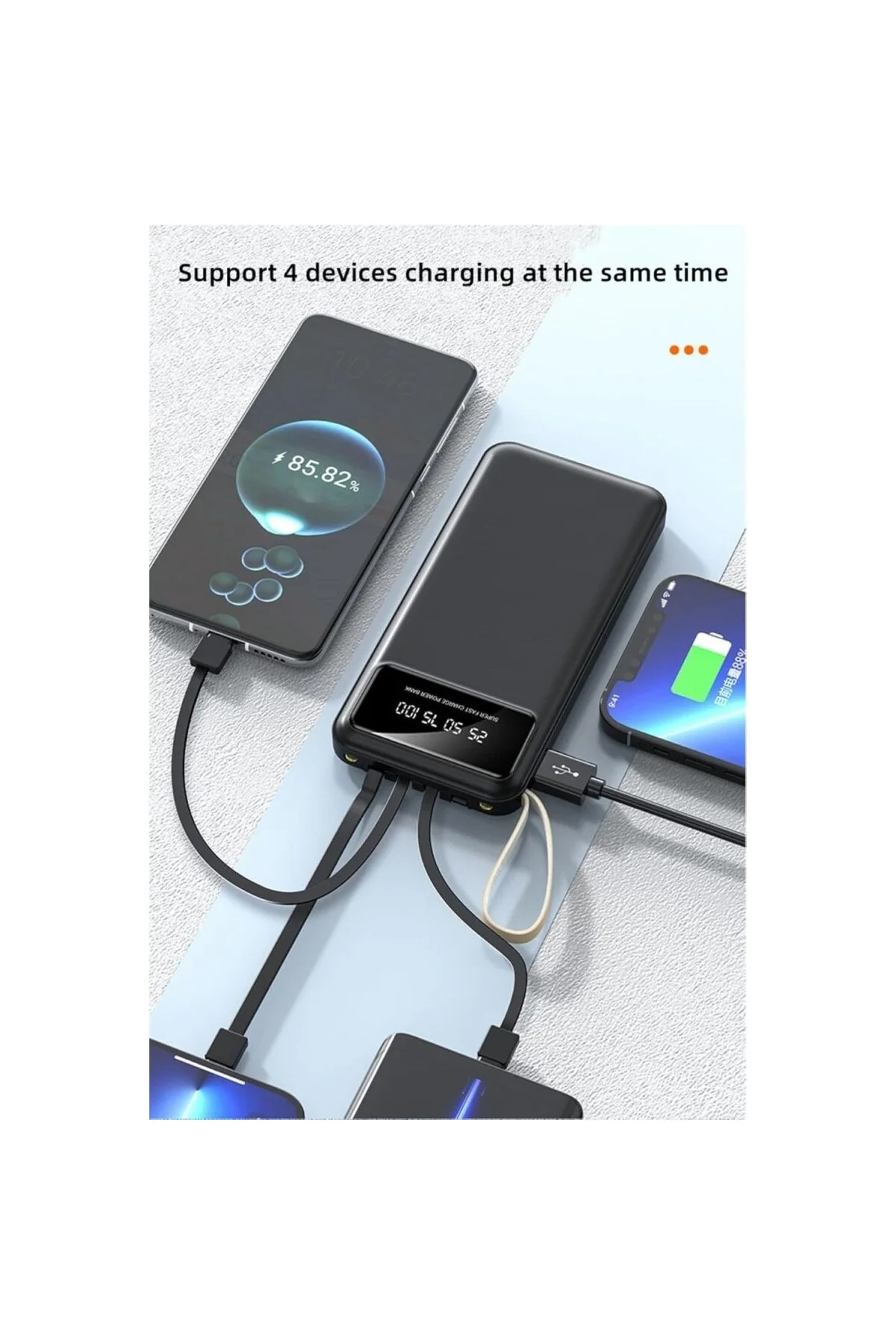 10000 Mah Slim Powerbank Dijital Göstergeli Dahili Şarj Kablolu G