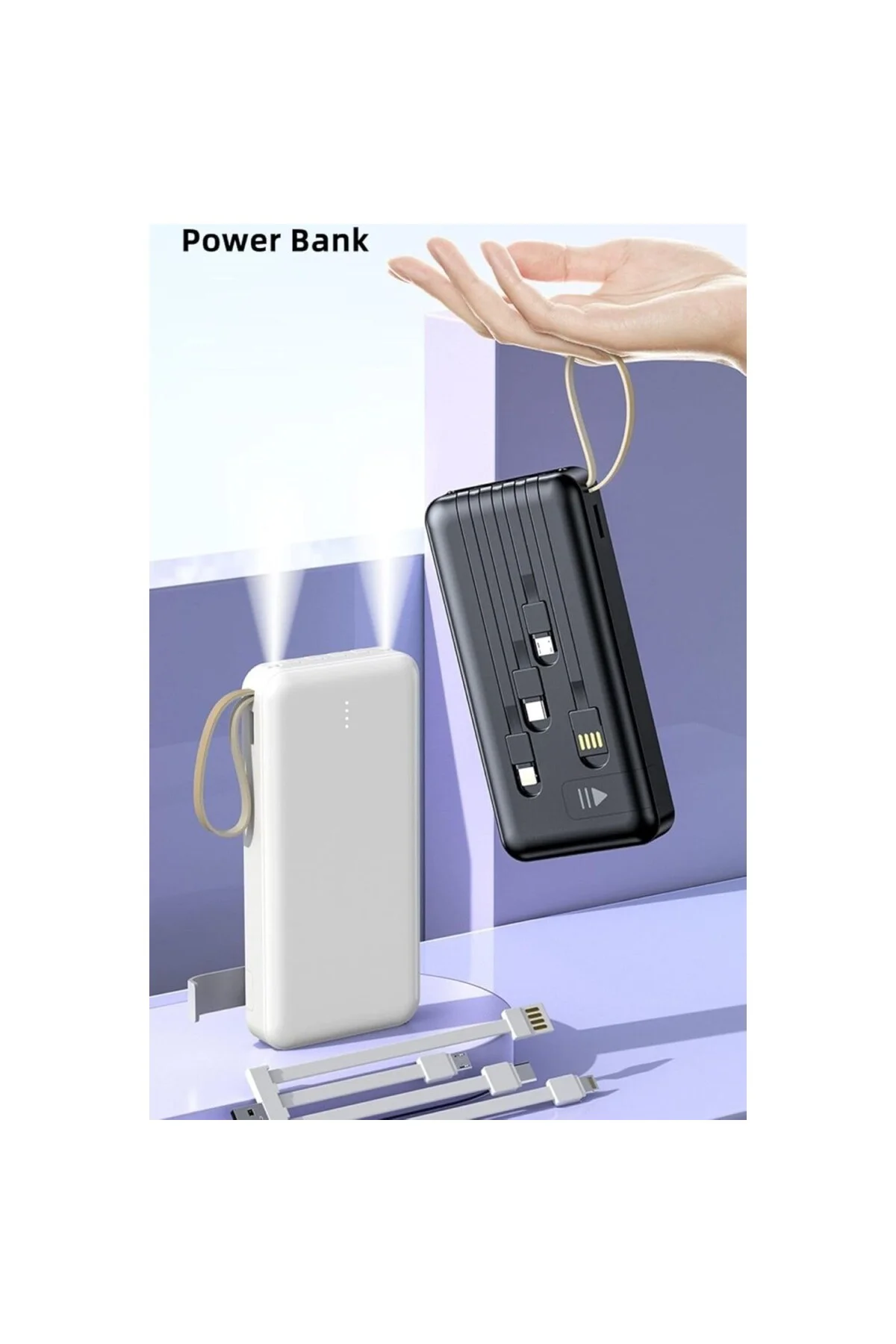 10000 Mah Slim Powerbank Dijital Göstergeli Dahili Şarj Kablolu G