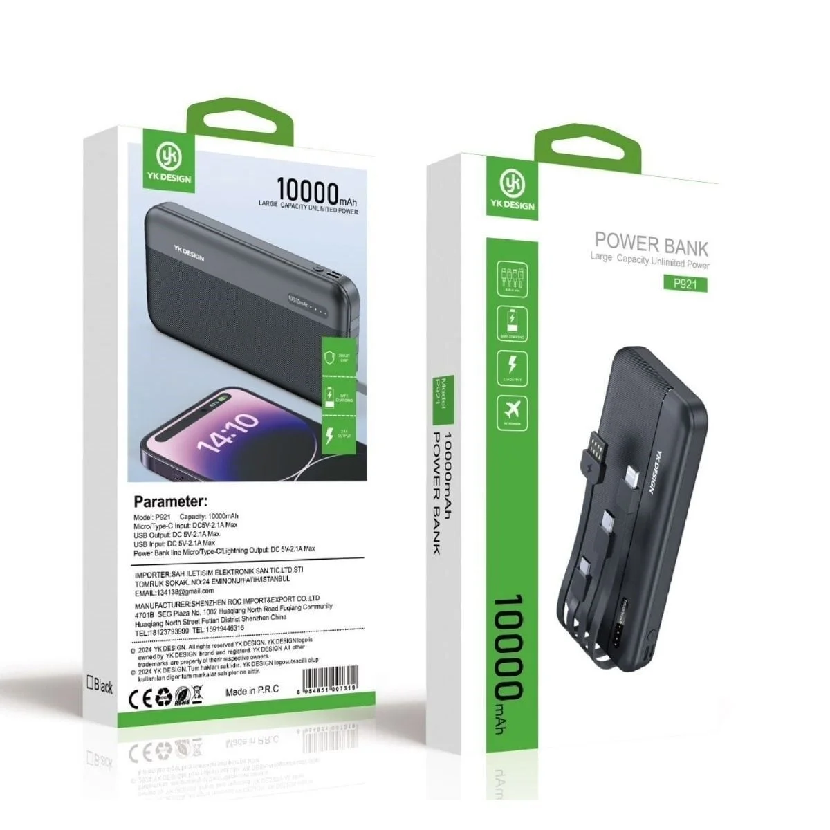 10000 mAh  Type-C USB Lightning 4 Kablolu Hızlı Kablosuz Şarj Powerbank