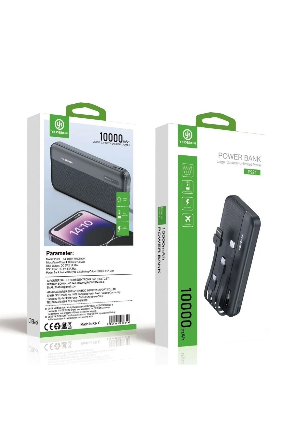 10000 mAh  Type-C USB Lightning 4 Kablolu Hızlı Kablosuz Şarj Powerbank