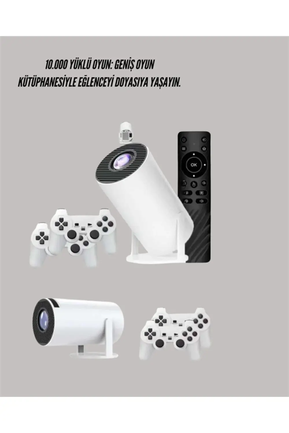 10.000 Oyun Destekli, Çift Kollu 4K Projeksiyon – HDMI, USB, AUX,