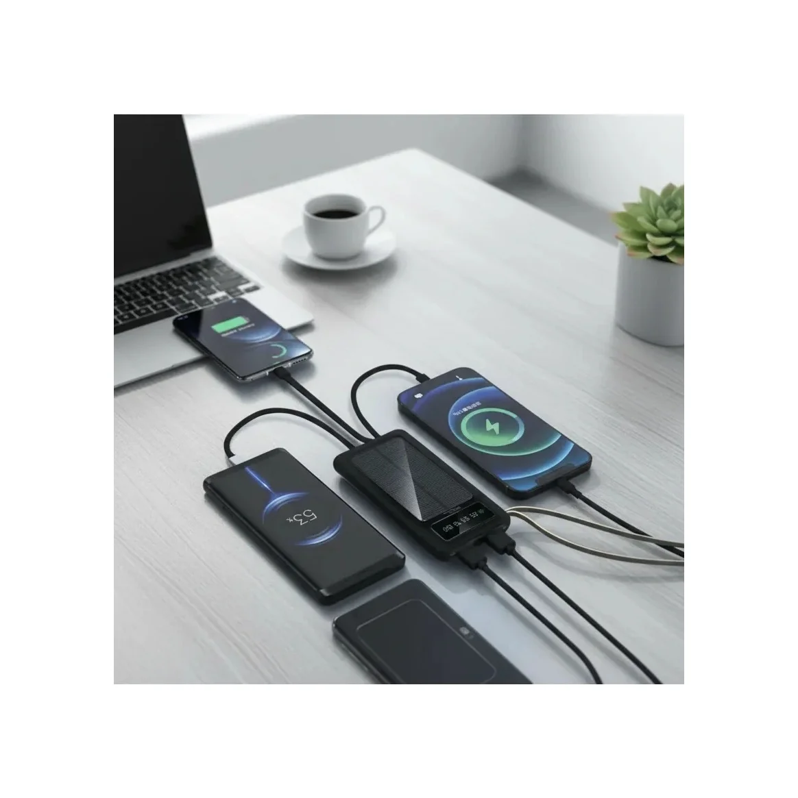 10000mah Güneş Enerjili Taşınabilir Şarj Cihazı - Çift Led Fenerli, Lcd , 2 Usb-c Powerbank Lisinya Diğer