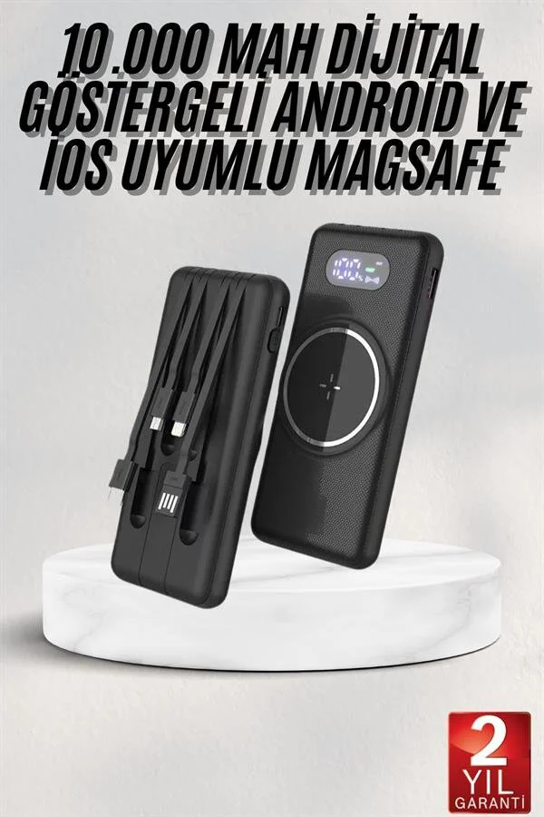 10000mAh Hızlı Şarjlı Powerbank - Kablosuz ve LED Ekranlı