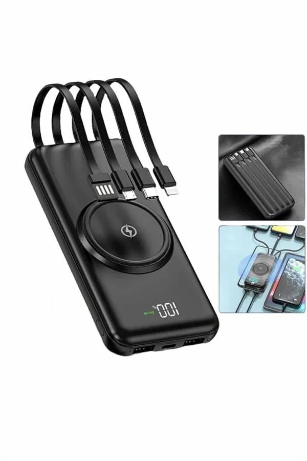 10000mAh Hızlı Şarjlı Powerbank - Kablosuz ve LED Ekranlı