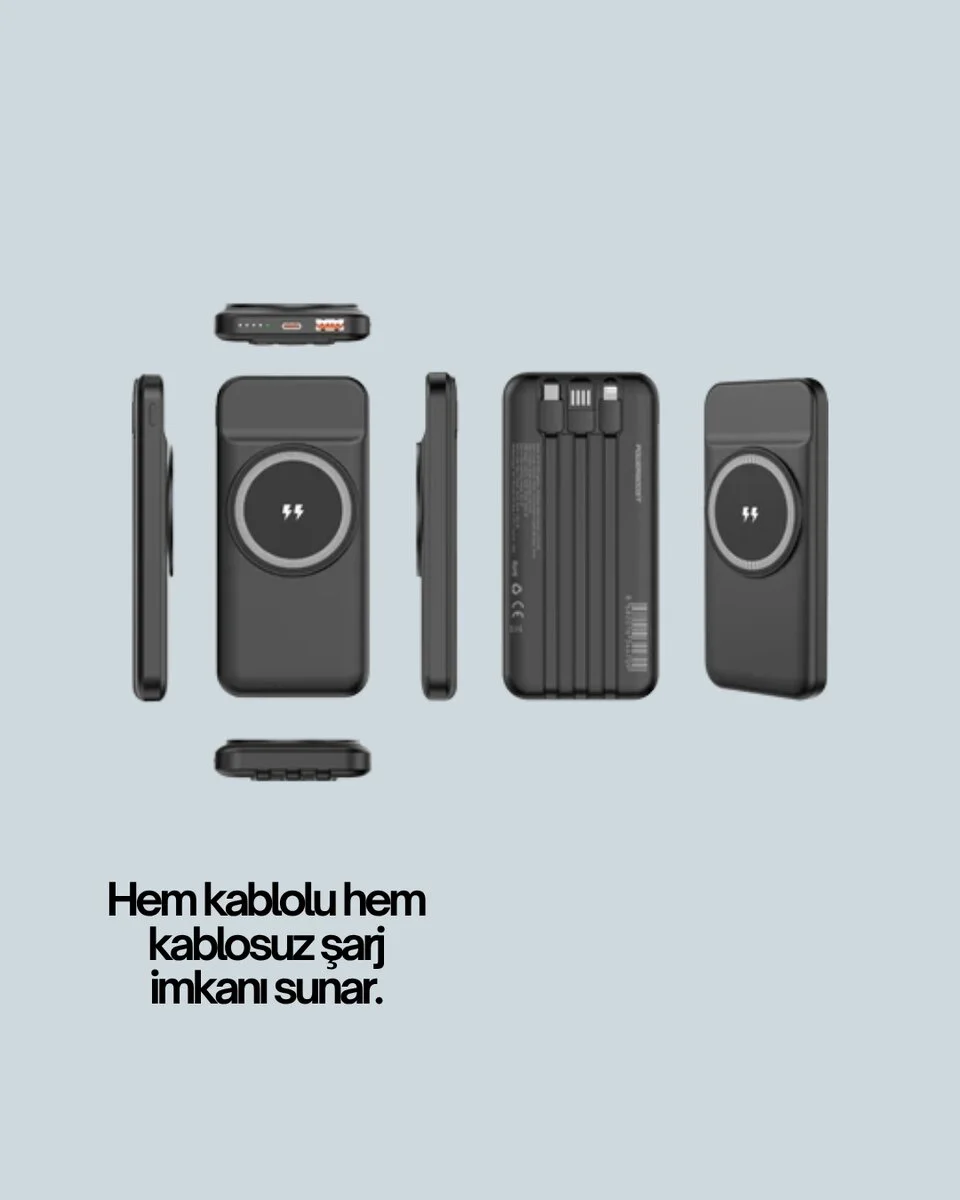 10000mAh Kablosuz ve Hızlı Şarj Destekli Powerbank – Taşınabilir Şarj Gücü