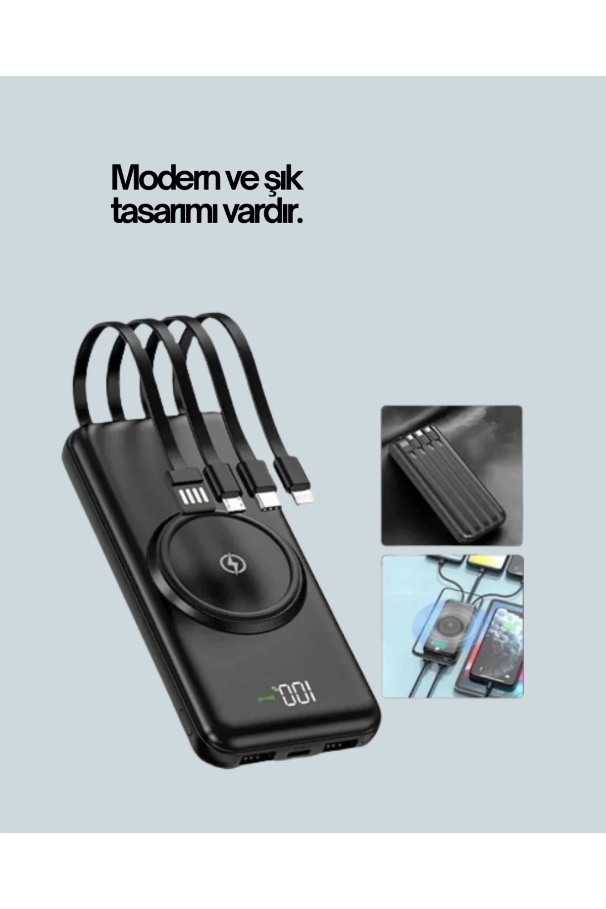 10000mAh Kablosuz ve Hızlı Şarj Destekli Powerbank – Taşınabilir Şarj Gücü