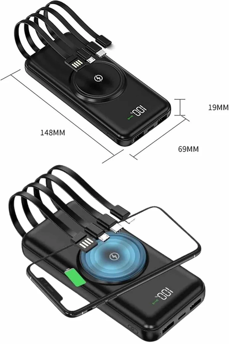 10000mAh LED Ekranlı Kablosuz ve Hızlı Şarj Cihazı