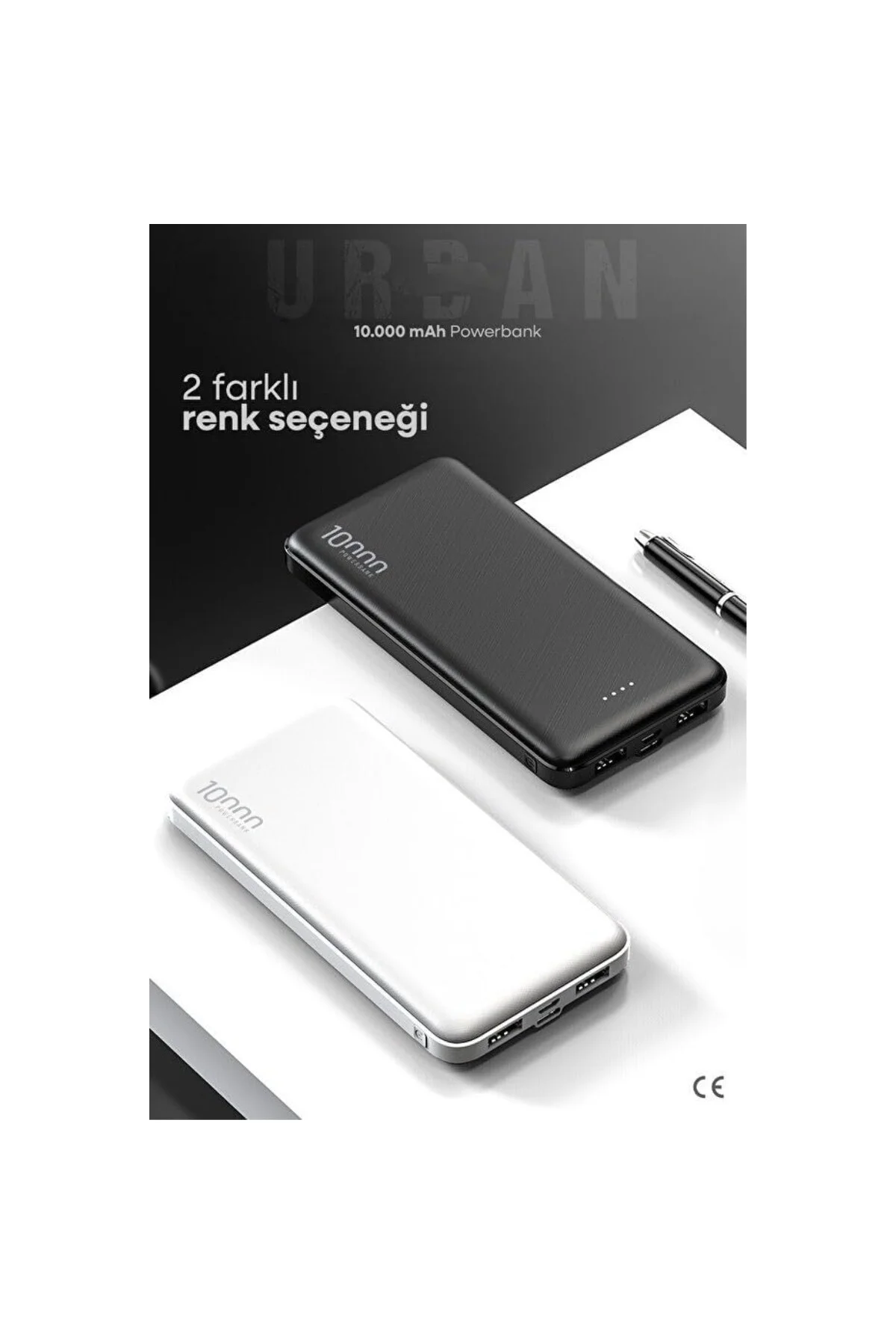 10.000mAh Led Işıklı Taşınabilir Şarj Aleti/Powerbank (Siyah)