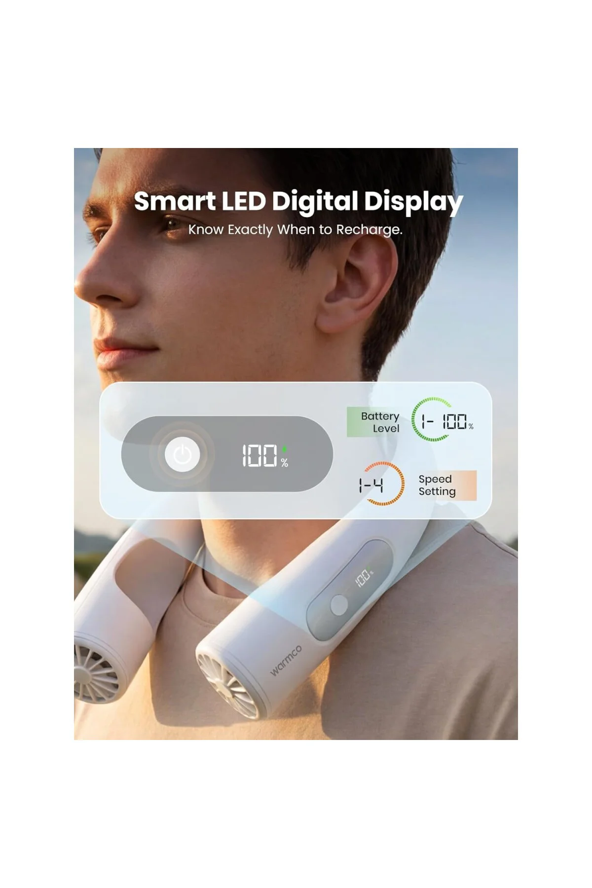 10000mAh Taşınabilir Boyun Fanı - 360 ° Soğutmalı 4 Hızlı Şarj Ed