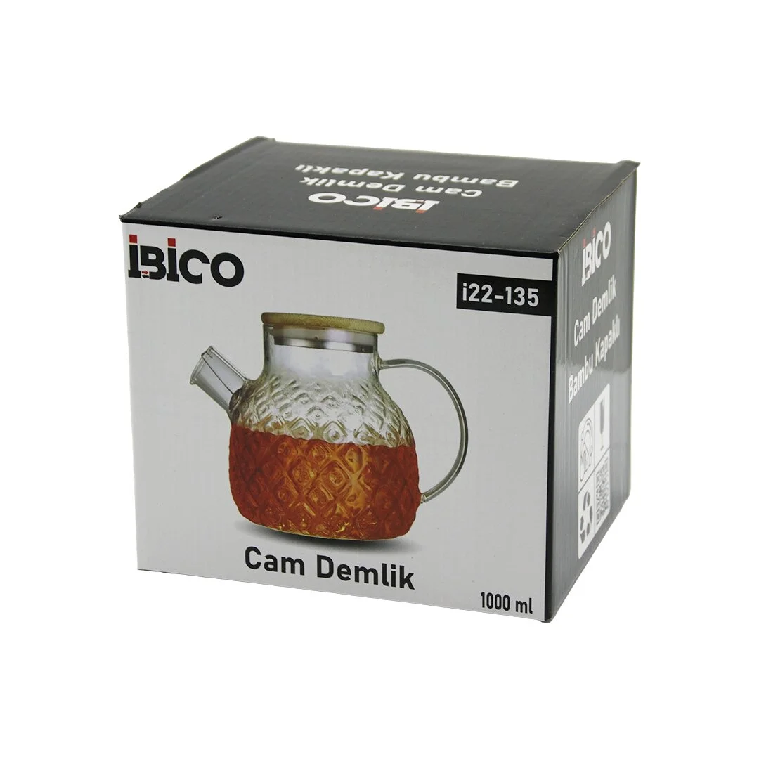 1000ml Abartma Desen Cam Demlik   Bambu Dış Yüzey - Metal İç Yüzey - Silikon Contalı Kapak Bx40 Fiyatı, Yorumları ve Özellikleri