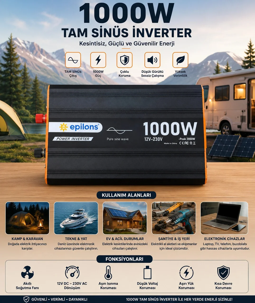 1000w Tam Sinüs İnverter 12v Ac Çevirici Sessiz Fanlı, Usb Çıkışlı, Araç Karavan Tekne Solar Uyumlu Güç İnverteri Lisinya 1000w Tam Sinüs İnverter 12v Ac Çevirici Sessiz Fanlı, Usb Çıkışlı, Araç Karavan Tekne Solar Uyumlu Güç İnverteri Lisinya