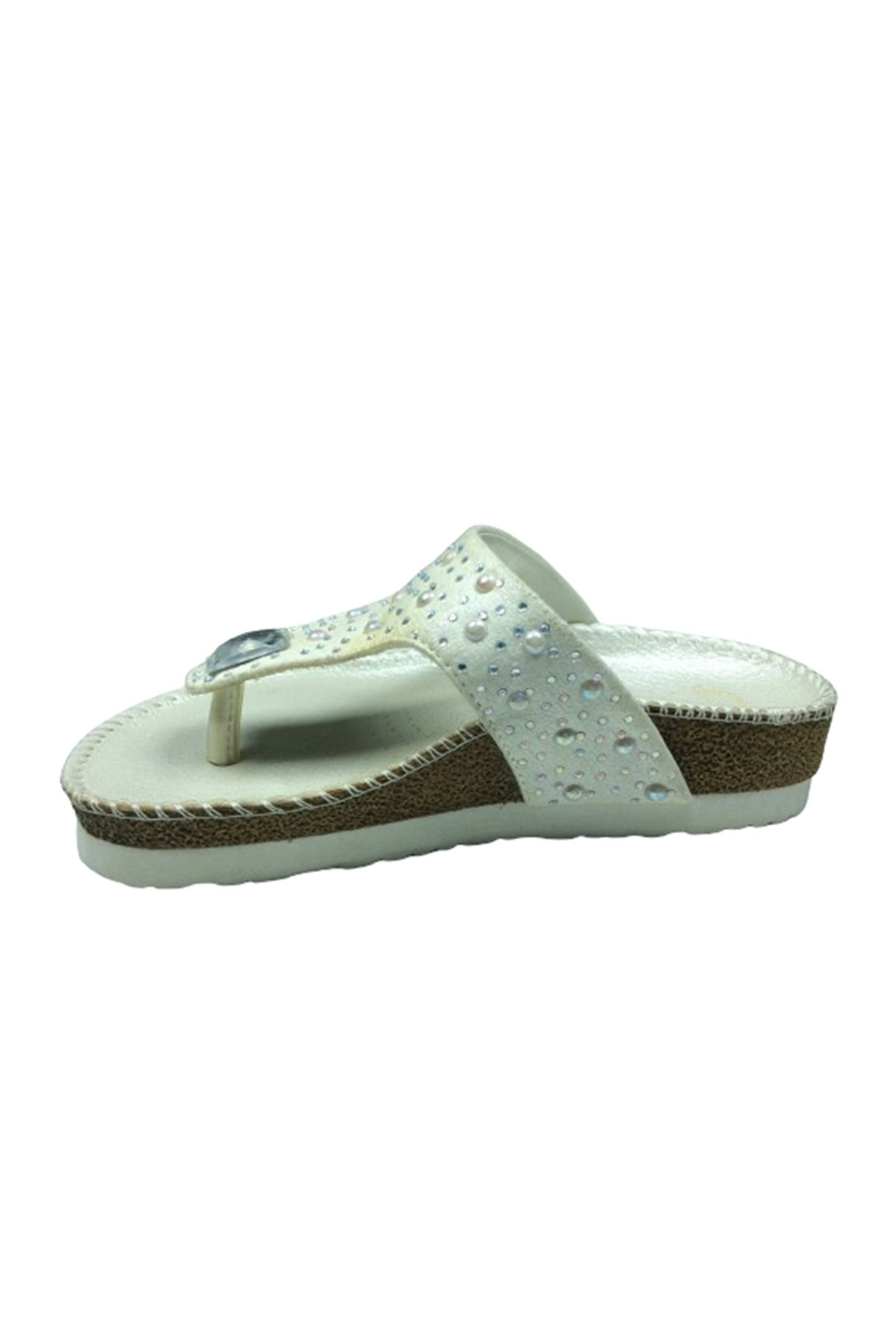 Ortopedikal 1005 Patik Kız Çocuk Beyaz İncili Terlik Parmak Arası Abiye Taşlı