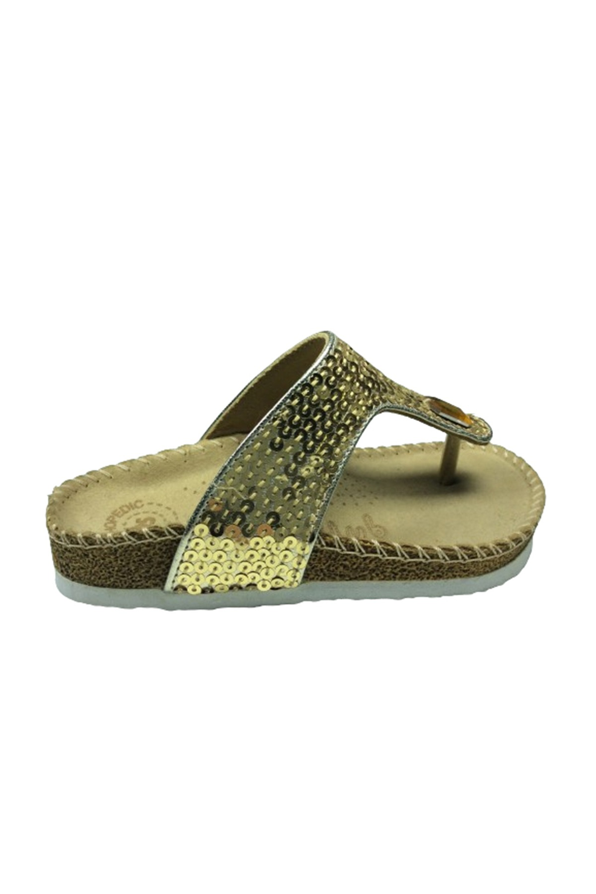 1005 Patik Kız Çocuk Dore Pullu Terlik Parmak Arası Abiye Taşlı