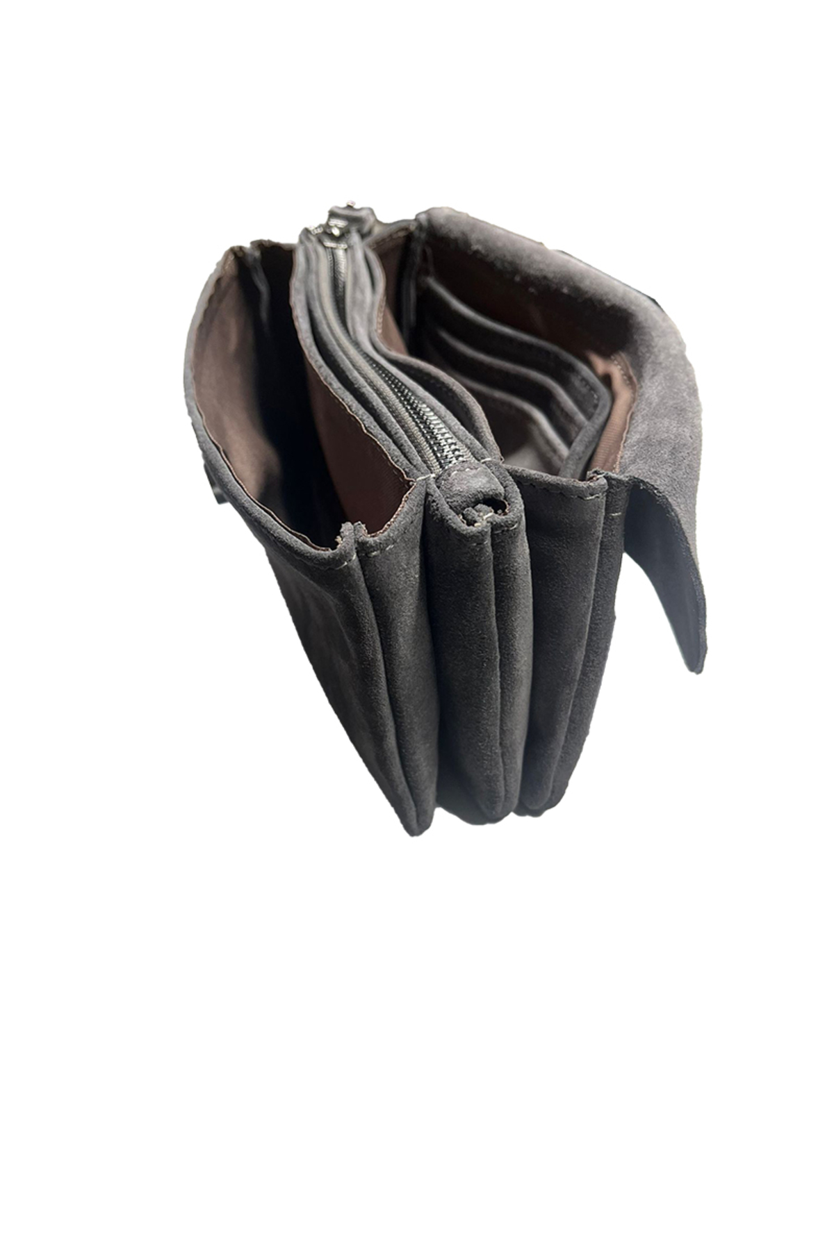 Hbs 100%Gerçek Süet Deri Kadin Taş Gri Cüzdan