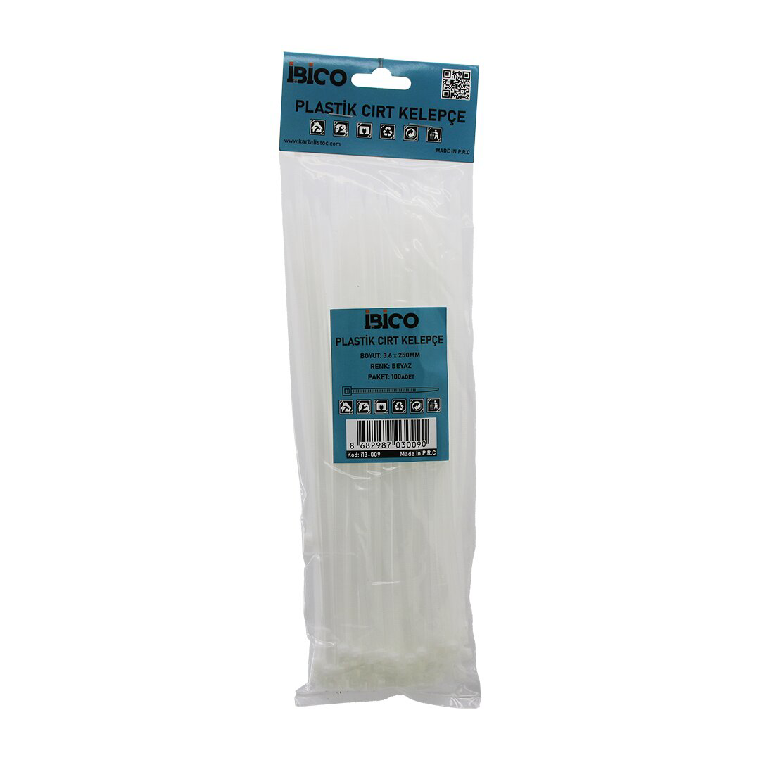 100PCS BEYAZ   3.6X250MM  PLASTİK CIRT KELEPÇE (4741)
