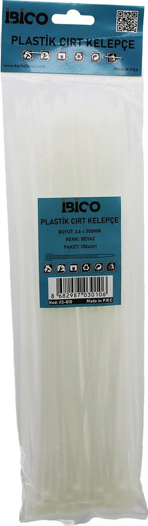 100pcs Beyaz 3.6x300mm Plastik Cırt Kelepçe 5224